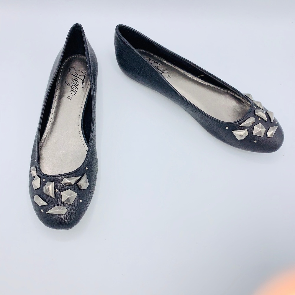 Fergie Women's Hilton Black Leather Studded Flats